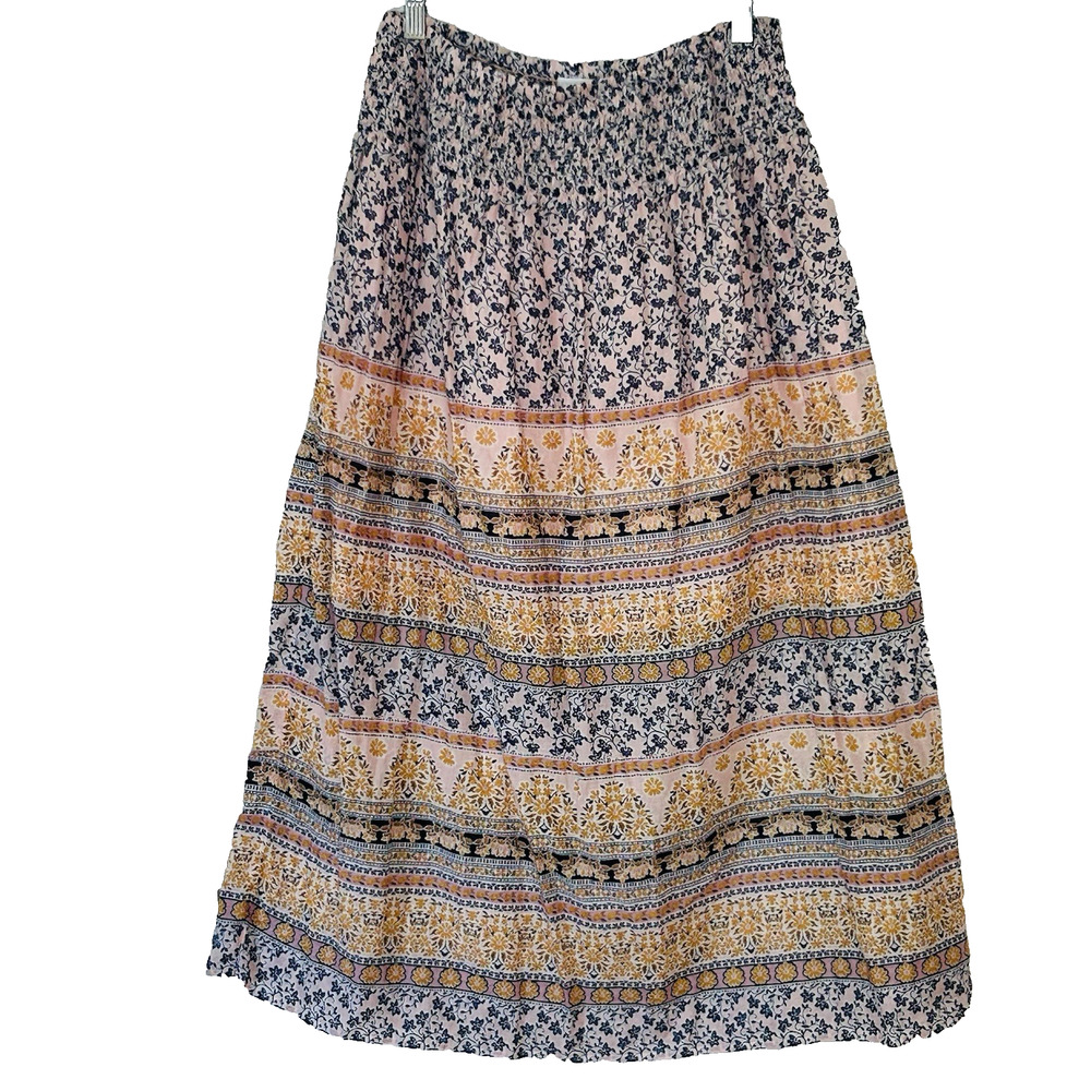 J Jill Peasant Skirt S Midi Floral Prairie Smocked Festival Cotton Corfu NWT